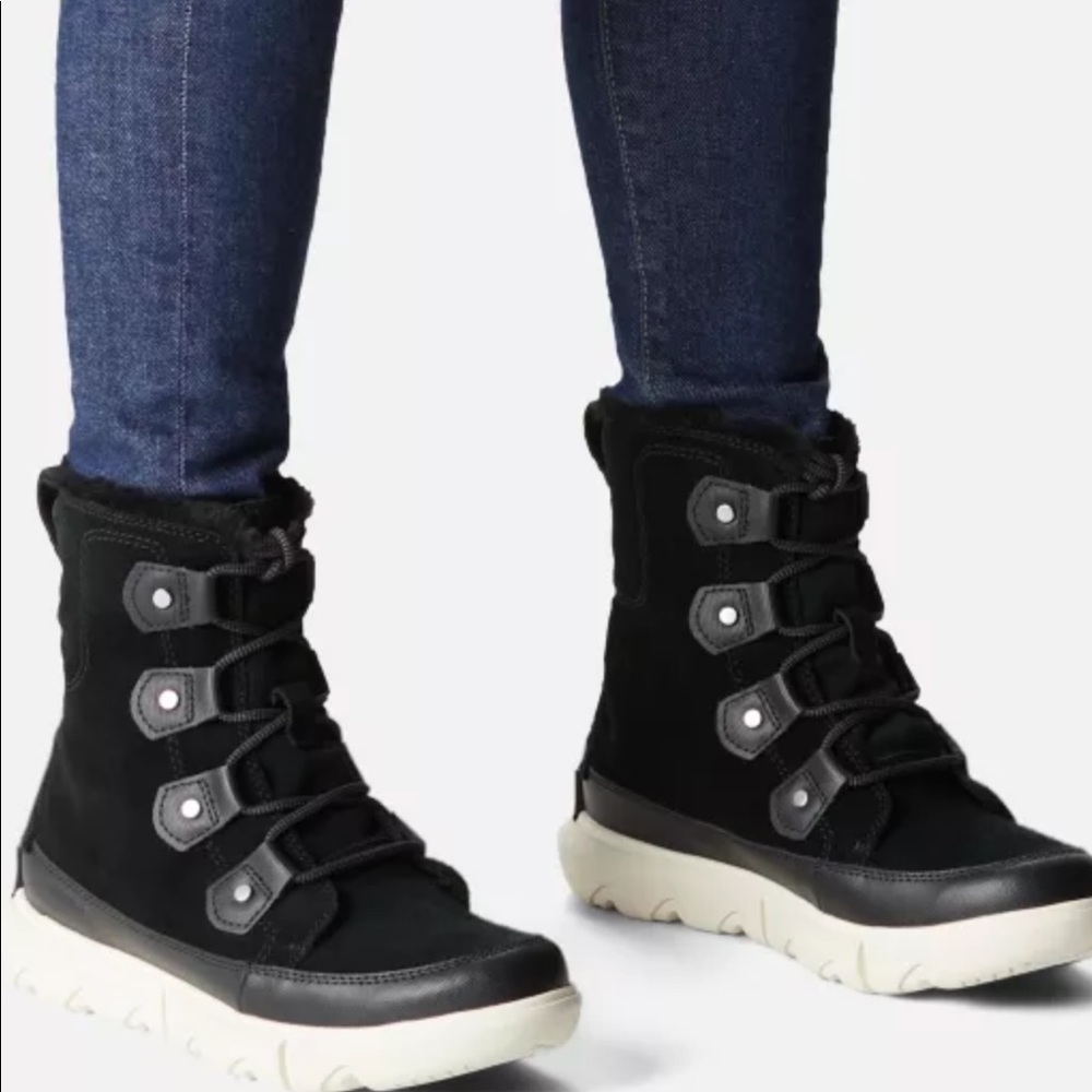 Sorel Explorer II Joan Faux Fur Waterproof Winter Boots — Black and White
